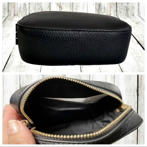 Tory Burch Logo Round Crossbody Purse Black Gold - Picture 6 of 8